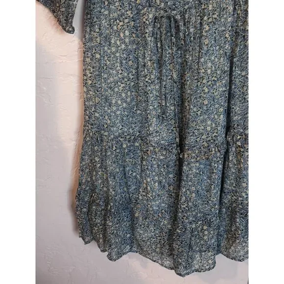 Anthropologie Kira Off-the-Shoulder Peasant Dress Blue Floral 6P - Picture 6 of 10